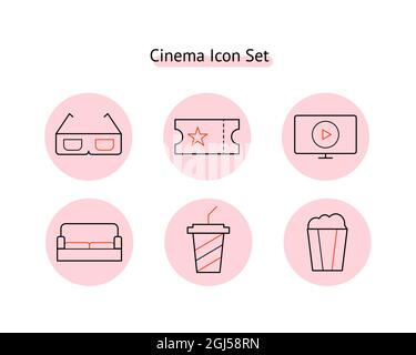 Cinema and movie line icon set. Simple Stock Vector