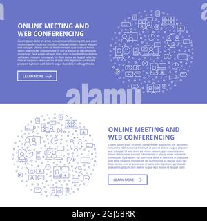 Online meeting circle concept made of thin line icons Stock Vector