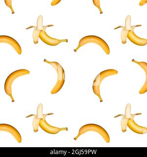 Peel and whole Banana seamless pattern on grey background. Trendy colors Summer tropical exotic fruit pattern, concept. Nature background., gift wrapp Stock Photo