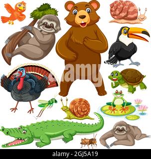 Seamless pattern with cute wild animals cartoon character illustration Stock Vector