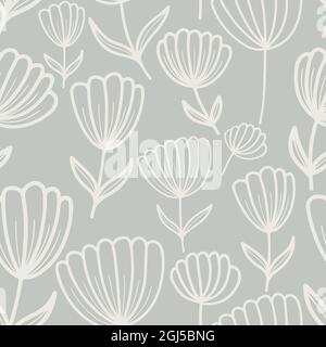 seamless pattern with hand drawn botanical elements delicate pastel color. Stock Vector