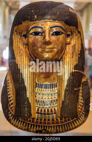 Egypt, Cairo, Egyptian Museum, cartonnage coffin with hawk head, found ...