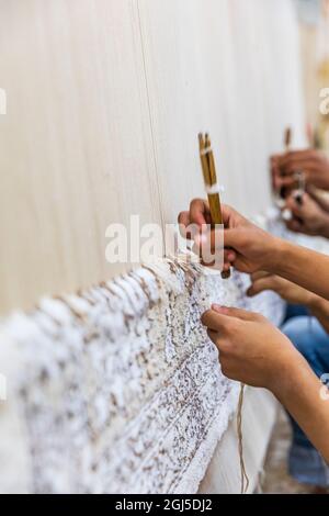 Africa, Egypt, Cairo, Giza. October 4, 2018. Carpet, tapestry, and rug weaving school. Stock Photo