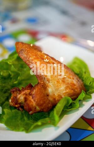 Deep-fried chicken wings in a Hong Kong tea restaurant Stock Photo