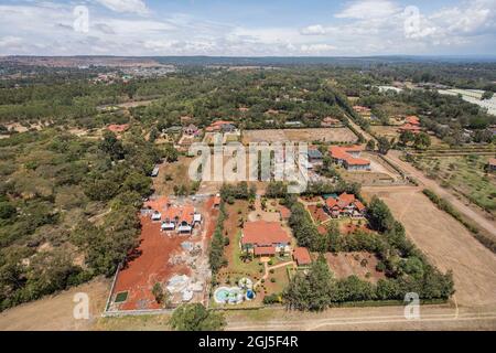 Africa, Kenya, Nairobi, Aerial view of newly-constructed luxury homes in prosperous neighborhood Stock Photo