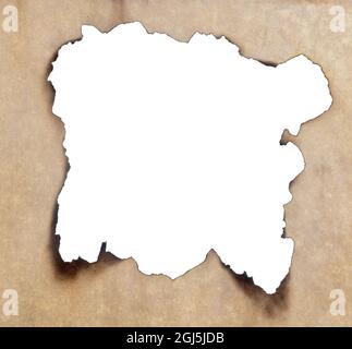 Burnt paper isolated on white background Stock Photo
