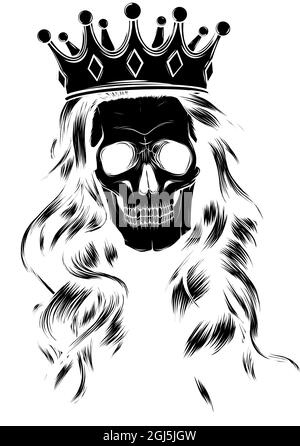 Vintage monochrome prince skull in crown with beard and mustache ...
