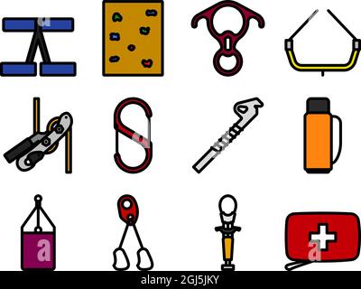 Alpinist Icon Set. Editable Bold Outline With Color Fill Design. Vector Illustration. Stock Vector