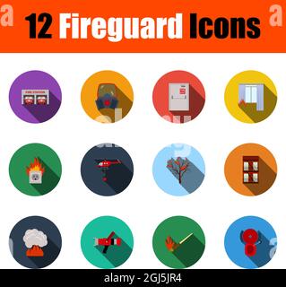 Fireguard Icon Set. Flat Design With Long Shadow. Vector illustration. Stock Vector