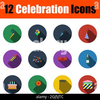 Celebration Icon Set. Flat Design With Long Shadow. Vector illustration. Stock Vector