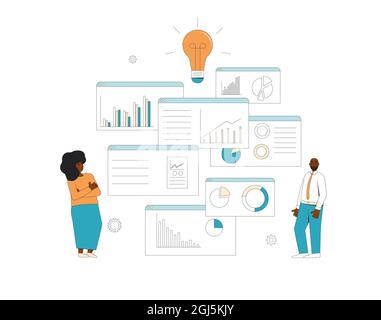 Data scientists. Business analyst concept. Characters with schemes and ...