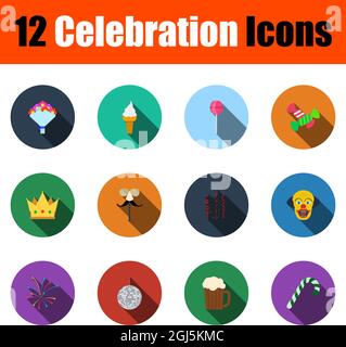 Celebration Icon Set. Flat Design With Long Shadow. Vector illustration. Stock Vector