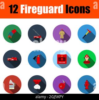 Fireguard Icon Set. Flat Design With Long Shadow. Vector illustration. Stock Vector