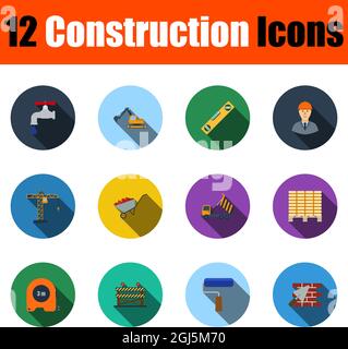 Construction Icon Set. Flat Design With Long Shadow. Vector illustration. Stock Vector