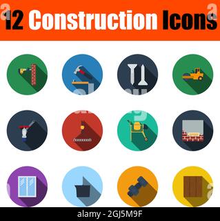 Construction Icon Set. Flat Design With Long Shadow. Vector illustration. Stock Vector