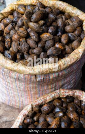 Bhutan, Thimphu. Local Farmer's Market. Betel nut (from Areca plant) commonly chewed or ingested, with a narcotic effect. Stock Photo