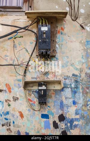 Georgia, Tbilisi. Old Town, paint samples on wall. Stock Photo