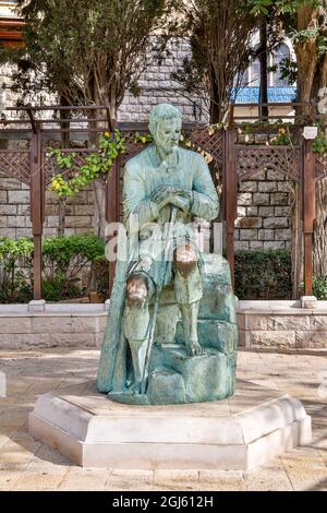 Israel, Nazareth. Church of St. Joseph, statue of St. Joseph in the courtyard. Stock Photo