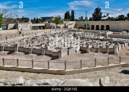 Israel, Jerusalem. Israeli Museum, Holyland Model of the ancient walled city of Jerusalem in the late Second Temple period. Stock Photo
