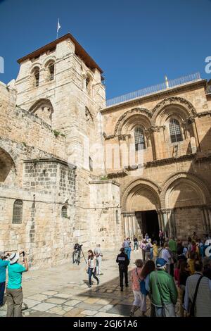 Israel, Jerusalem. Church of the Holy Sepulchre exterior view of the courtyard. Stock Photo