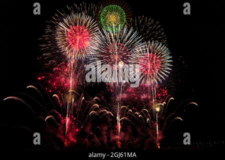 An exploding display of fireworks in Nagano City, Japan Stock Photo
