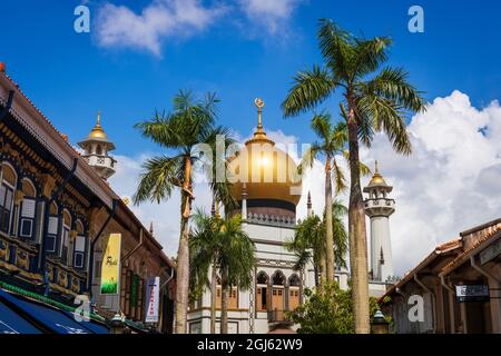 Masjid Sultan mosque and shops on Arab Street in the Malay Heritage District, Singapore. Stock Photo