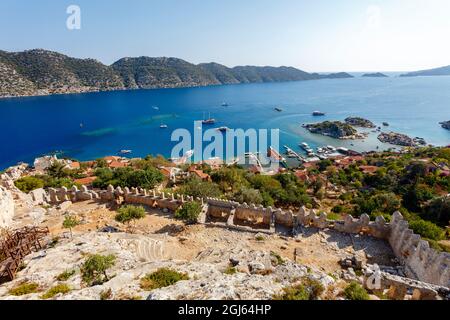 View from the fortress in Kalekoy, Kekova, Antalya, Turkey. Stock Photo