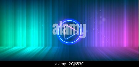 Wide gaming background with glowing lines. Abstract hi-tech background for display product. Multimedia, audio, video, cinema, music. Stock Vector