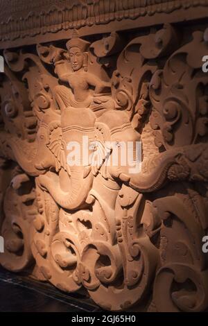 Cambodia, Siem Reap. Traditional crafts for sale, wood sculpture. Stock Photo