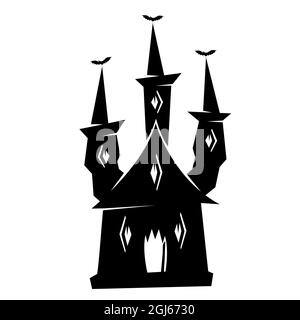 Halloween haunted castle silhouette. Vector illustration isolated on white background Stock Vector