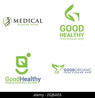 Medical physicals fitness spine leaf organic logo design Stock Vector