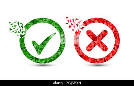 cross and check mark icon. Low poly Yes or No vector on white background. Stock Vector