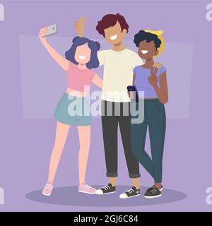 People taking photos with smartphone illustrated Vector illustration. Stock Vector