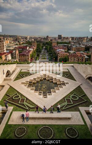Armenia, Yerevan. The Cascade, city skyline with visitors. Stock Photo