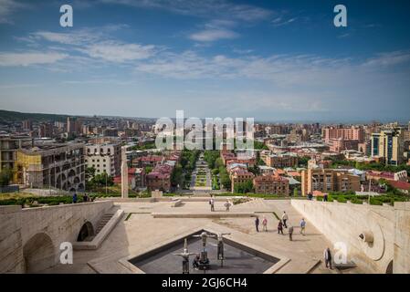 Armenia, Yerevan. The Cascade, city skyline with visitors. Stock Photo