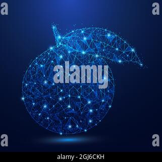 Abstract futuristic Orange with consisting of point, light, line and shape in the design. Fresh fruit Orange vector on light dark blue background. Stock Vector