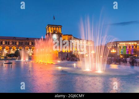 Armenia, Yerevan. Republic Square dancing fountains. Stock Photo