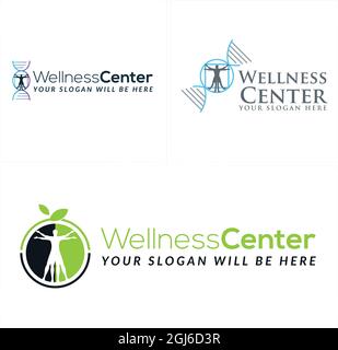 Wellness center DNA helix circle logo design Stock Vector