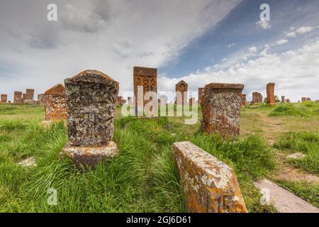 Armenia, Noratus. Town cemetery, ancient Khachkar monuments. Stock Photo