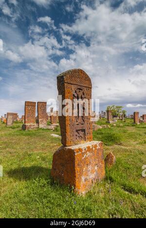 Armenia, Noratus. Town cemetery, ancient Khachkar monuments. Stock Photo