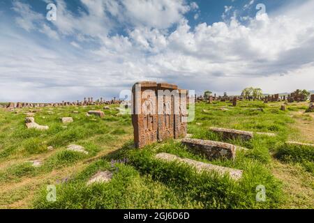 Armenia, Noratus. Town cemetery, ancient Khachkar monuments. Stock Photo