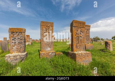 Armenia, Noratus. Town cemetery, ancient Khachkar monuments. Stock Photo