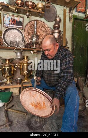 Azerbaijan, Lahic. Metalworker. (MR) Stock Photo