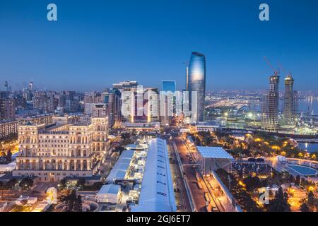 Azerbaijan, Baku. Skyline with Dom Soviet Government House. Stock Photo