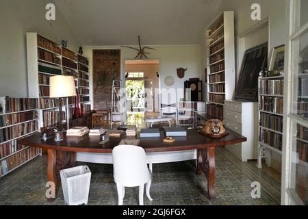 Hemingway's library at Finca Vigia, the home of Ernest Hemingway in San Francisco de Paula Ward in Havana, Cuba Stock Photo