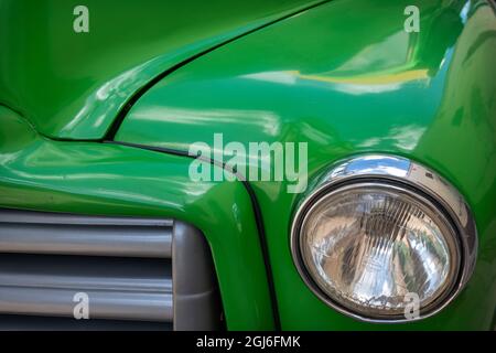 Detail of green classic American GMC truck in Trinidad, Cuba Stock Photo