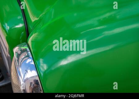 Detail of classic green American GMC truck in Trinidad, Cuba Stock Photo