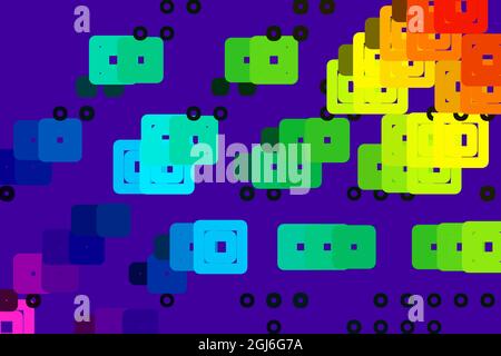 Purple background with colorful square particles. Stock Vector