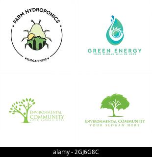Farm hydroponic ladybird tree people ecology logo design Stock Vector