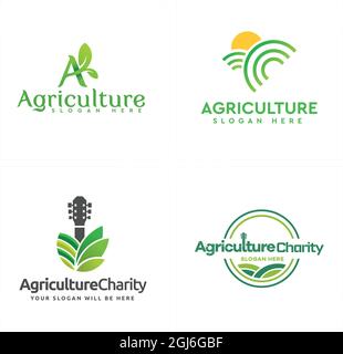 Agriculture landscape green nature guitar logo design Stock Vector
